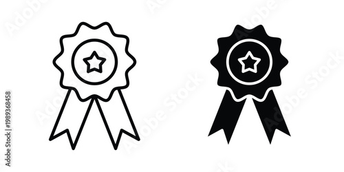 Rosette stamp icon in stroke outline style with flat version