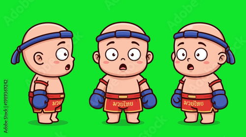 Three Cartoon Muay Thai Fighters in a Striking Pose.