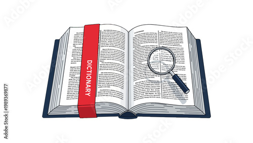 Open Dictionary with Magnifying Glass: Exploring Definitions and Language.