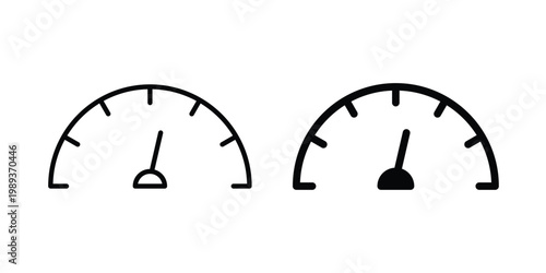 Speedometer icon in stroke outline style with flat version