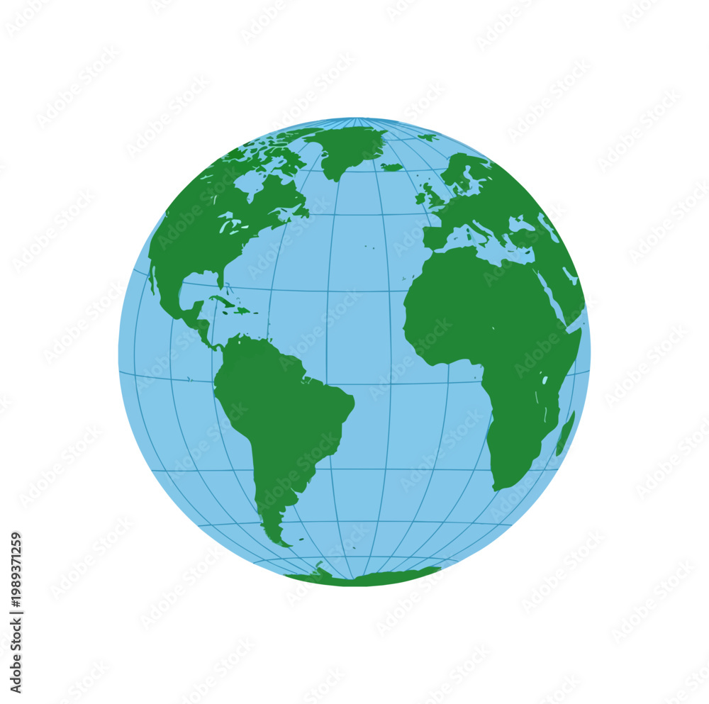 Fototapeta premium Illustration of the Earth with Visible Continents and Grid Lines.