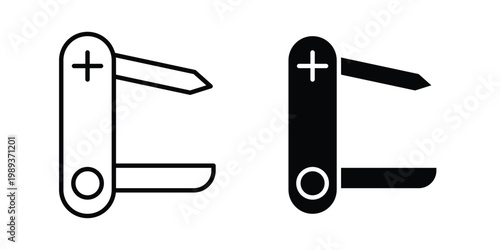 Swiss Knife icon in stroke outline style with flat version