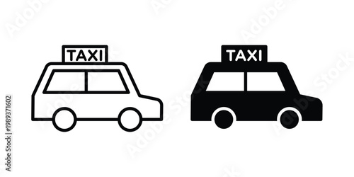 Taxi icon in stroke outline style with flat version
