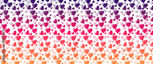 A seamless abstract vector pattern with gradient hearts and vintage floral ornaments creates a decorative textile illustration for romantic wallpaper, fabric design, and nature-inspired spring decor