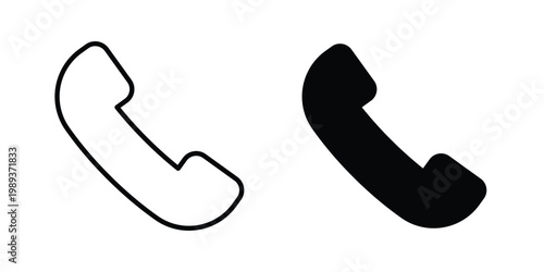 Telephone icon in stroke outline style with flat version