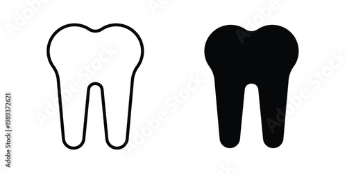 Tooth icon in stroke outline style with flat version