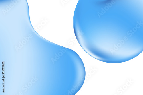 Elegant 3D blue liquid water gel bubble or blob with gradient texture, transparent background. Fluid iridescent aqua sphere shape close up, collagen serum. Beautiful cosmetic presentation.