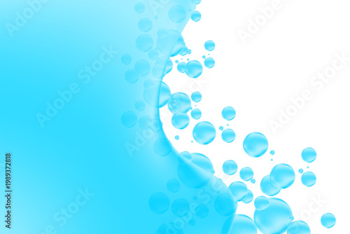 Elegant 3D blue liquid water gel texture with fizz bubbles, transparent background. Fluid aqua blob close up, clear collagen serum, carbonated soda bubble texture. Beautiful cosmetic presentation.