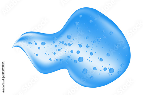 Liquid cosmetic clear serum texture, blue water droplet, gel swatch isolated, transparent background. Fluid glowing aqua bubble, spilled liquid cosmetic. Cute smooth beauty product, decoration element