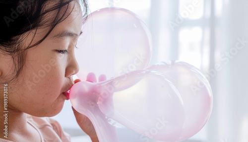 風船を膨らます子供