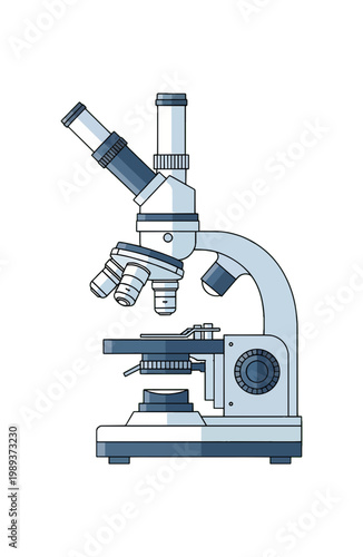 Detailed Illustration of a Classic Laboratory Microscope for Scientific Research.