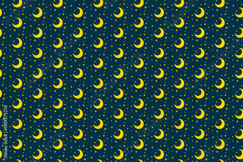 seamless gold moon and stars pattern at navy sky background design