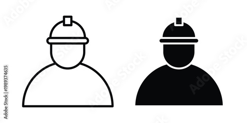 Worker icon in stroke outline style with flat version