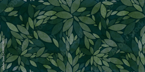 Watercolor leaves vector pattern. Green leaf seamless pattern. Leafs pattern background. Tropical leaves with watercolour texture