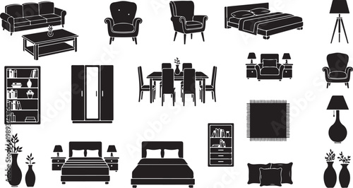 Black and white furniture icons for interior design