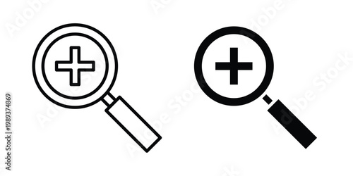 Zoom in icon in stroke outline style with flat version