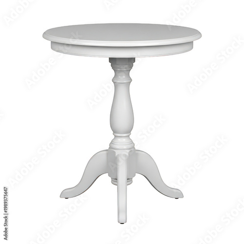 Small white wooden table with three legs and round top