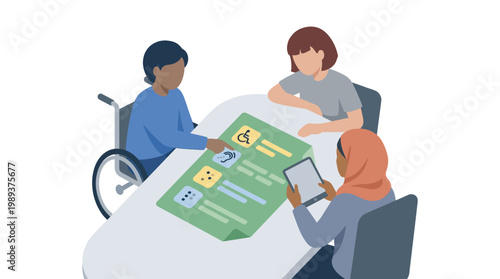 Diverse Group Collaborating in an Inclusive Office Setting. EPS Editable. Vector Illustrations.