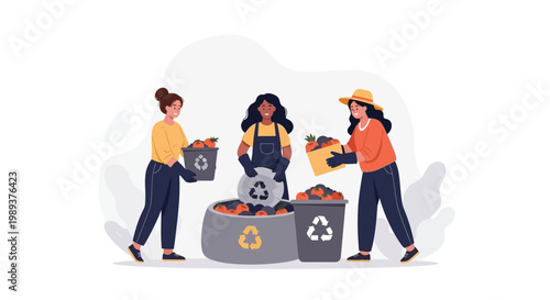 Diverse group of volunteers sorting waste for recycling and environmental conservation. EPS Editable. Vector Illustrations.