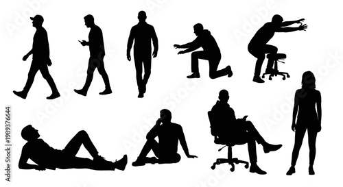 People in various poses silhouettes 