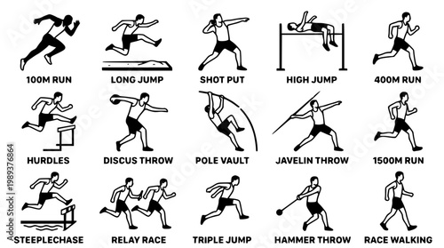 Vector graphic illustration of various track and field events