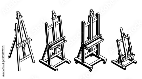 Various types of artist easels for painting and drawing
