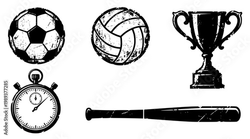 Sports icons with trophy and stopwatch illustration