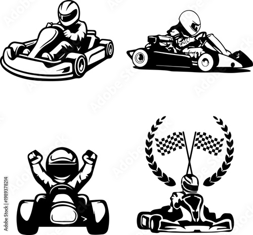 Go Kart Racing Illustration Set: High-Speed Competitive Karting Graphics