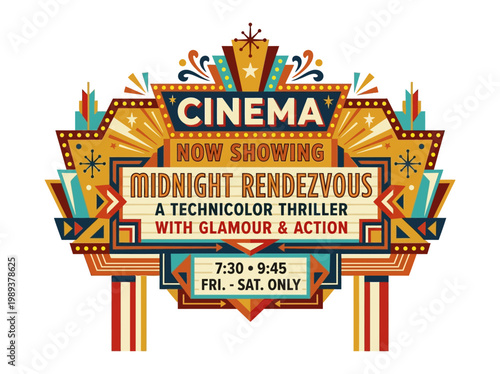 Retro Cinema Marquee Sign for Midnight Rendezvous Movie Showing