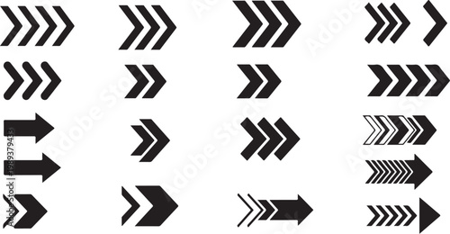 Collection of various black arrow icons on white