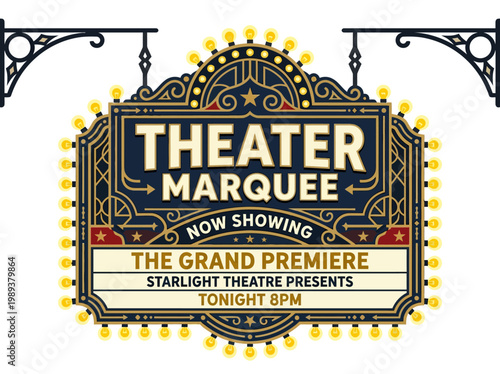 Vintage Theater Marquee Announcing 'The Grand Premiere' Showing Tonight At 8 PM
