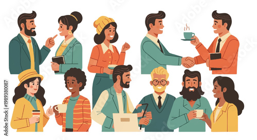 Diverse group of people interacting business casual vector illustration