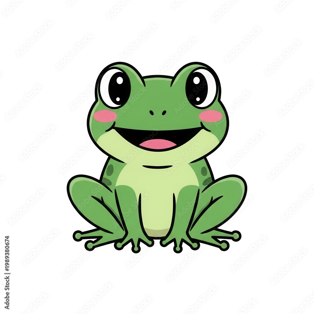 Obraz premium A green frog with a happy expression isolated on transparent background