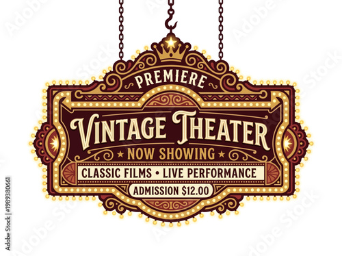 Premiere Vintage Theater Sign Featuring Classic Films and Live Performance
