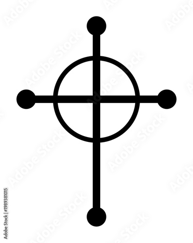 Celtic cross, ringed cross, Christian cross featuring a nimbus or ring, depicted since the Middle Ages in Ireland and Britain. First crop circle pattern of 2026, found near Ilchester, Somerset. Vector
