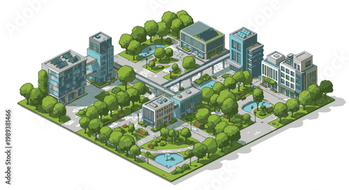Isometric 3D modern city residential complex.