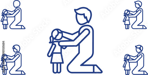 Father-daughter bond depicted in line art, care and connection between parent and child.