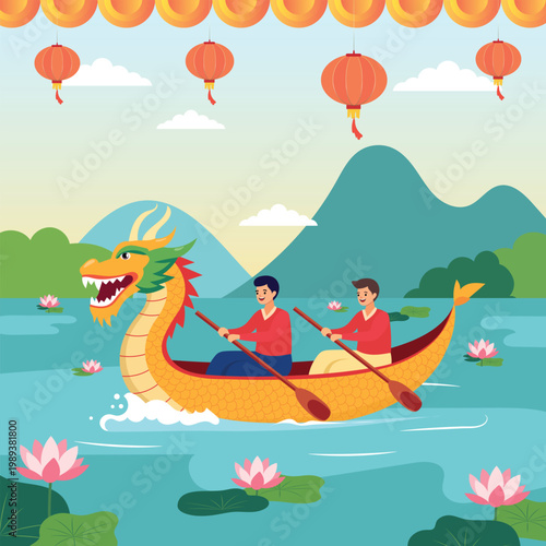 colorful dragon boat festival template flat design