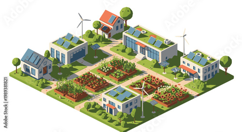 Sustainable community garden green homes.