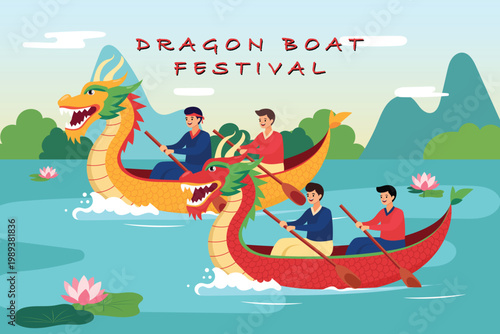dragon boat festival boat race flat illustration template