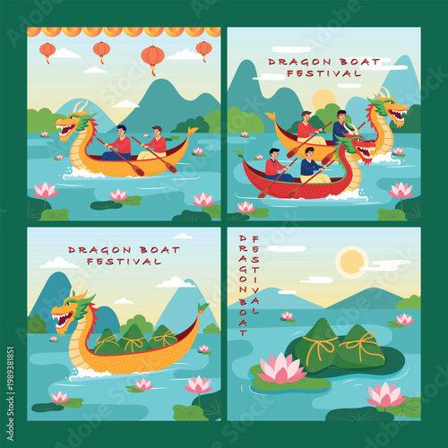 dragon boat festival template set illustration