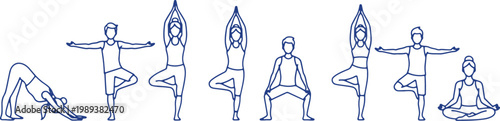 Yoga poses for fitness and wellness in various postures for flexibility and balance.