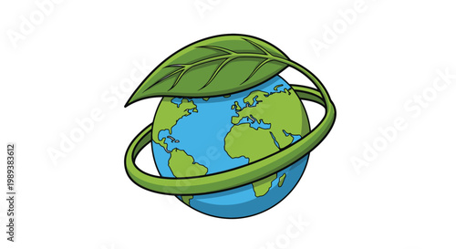 Earth with leaf and green ring.