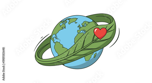 Earth wrapped in green leafy heart.