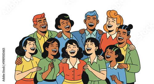 Diverse group of people laughing together illustration