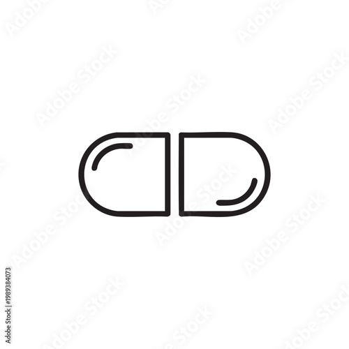Vector illustration of a simple black and white capsule or pill icon
