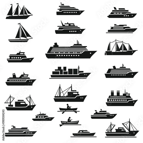 Ship and Boat Silhouette Collection Marine Transport