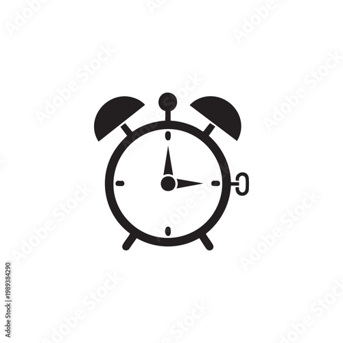 Black alarm clock icon on simple design