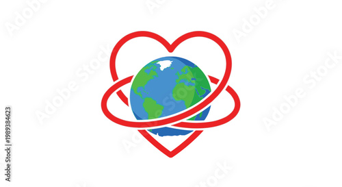 Earth wrapped in heart shaped lines.