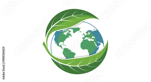 Green Earth Globe with Leaves Ecology.